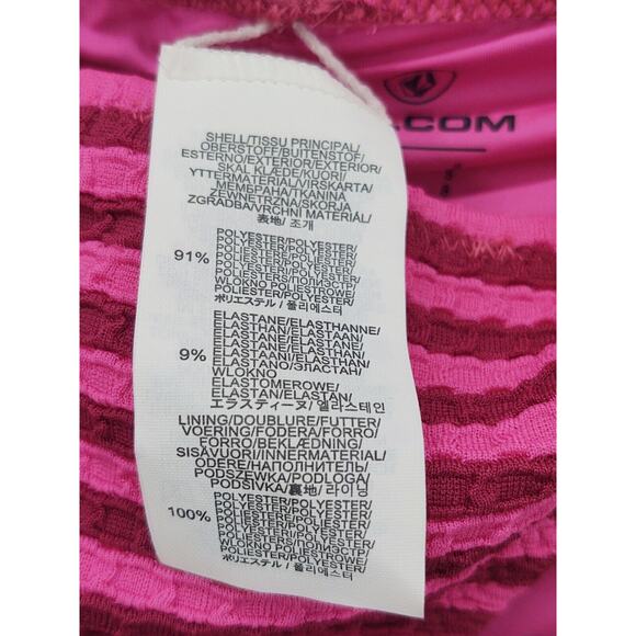Nwt Volcom Women's bathing suit bottoms broken lines full small pink striped - Picture 2 of 5